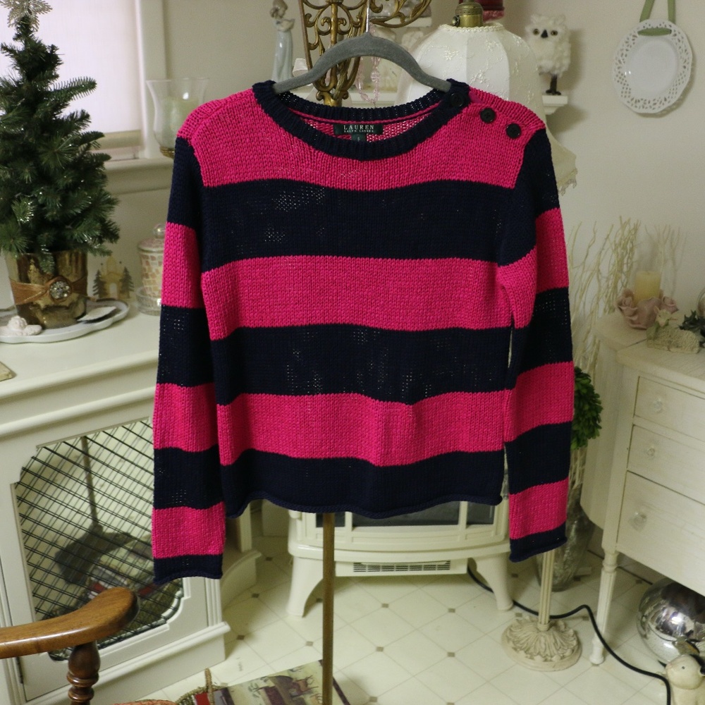 Pink and Black Striped Ralph Lauren Sweater
